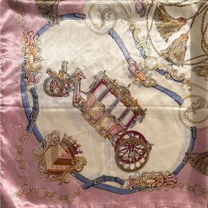 Silk Scarf with Carriage Print in Pink, Cream & Blue